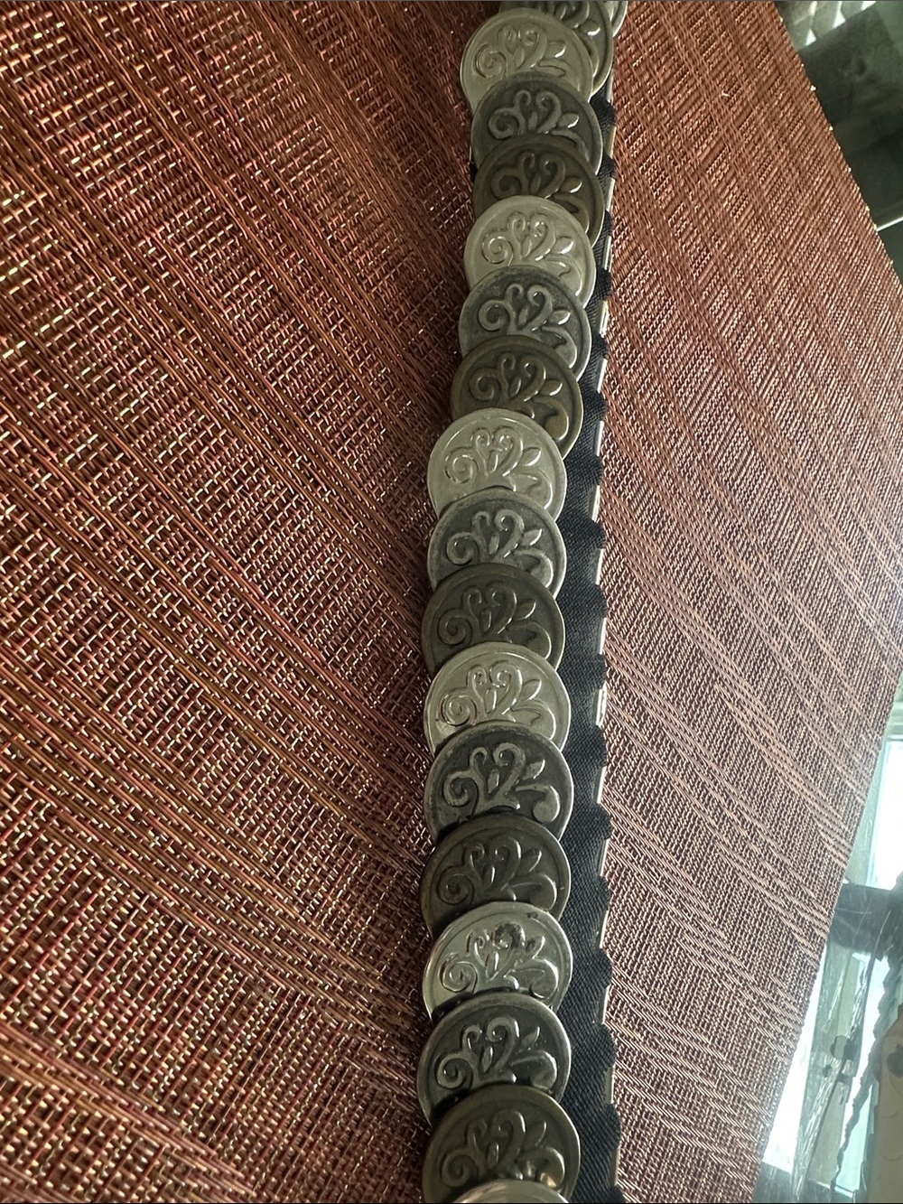 Silver Concho Coin Belt with Black Leather Strap